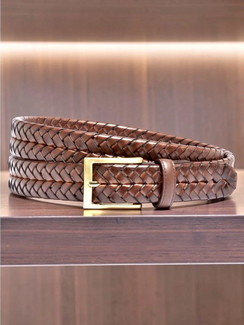 Brooks Brothers Leather Braided Belt in Brown made in Italy solid brass| size 44